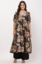 Samayanusar Women Black & Gold-Toned Floral Kurta Set
