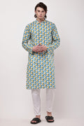 Samayanusar Men Abstract Leaf Printed Straight Kurta Set