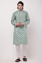 Samayanusar Men Abstract Leaf Printed Straight Kurta Set