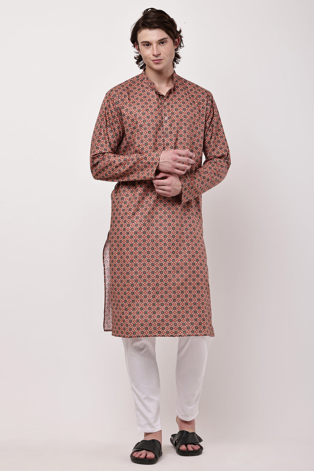 Samayanusar Rust Red Geometric Printed Kurta with Pyjama