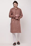 Samayanusar Rust Red Geometric Printed Kurta with Pyjama