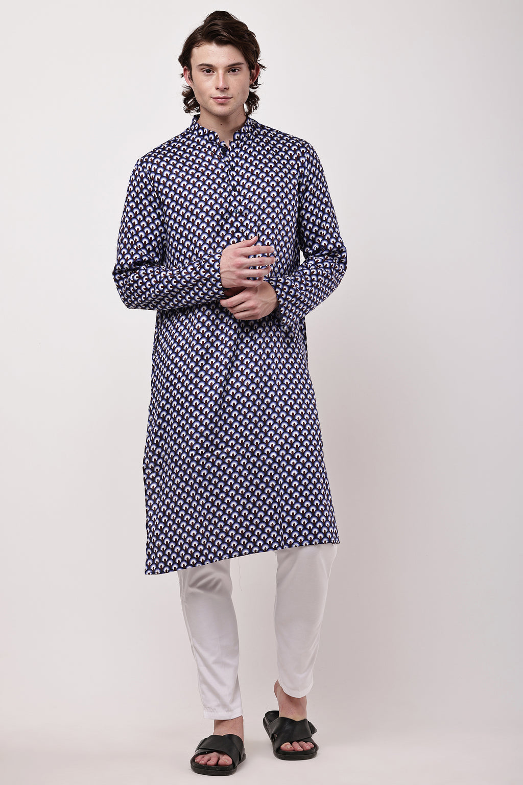 Samayanusar Men Geometric Printed Straight Kurta Set