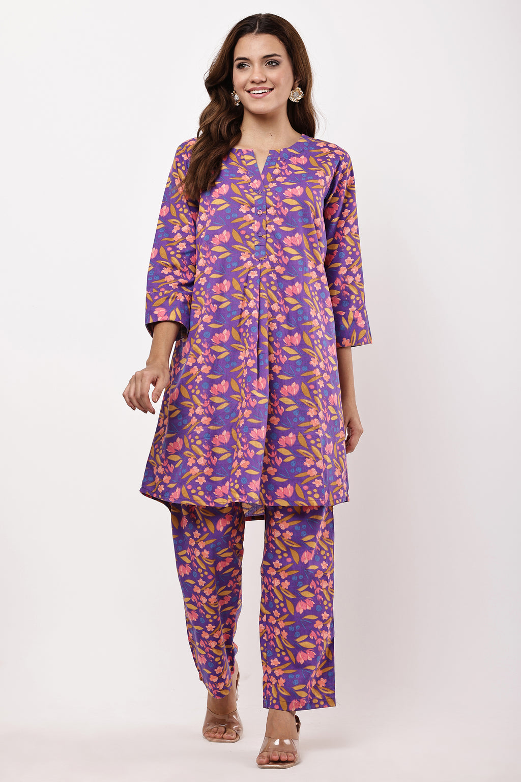 Samayanusar Floral Printed Purple Co-ord Set