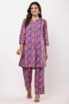 Samayanusar Floral Printed Purple Co-ord Set