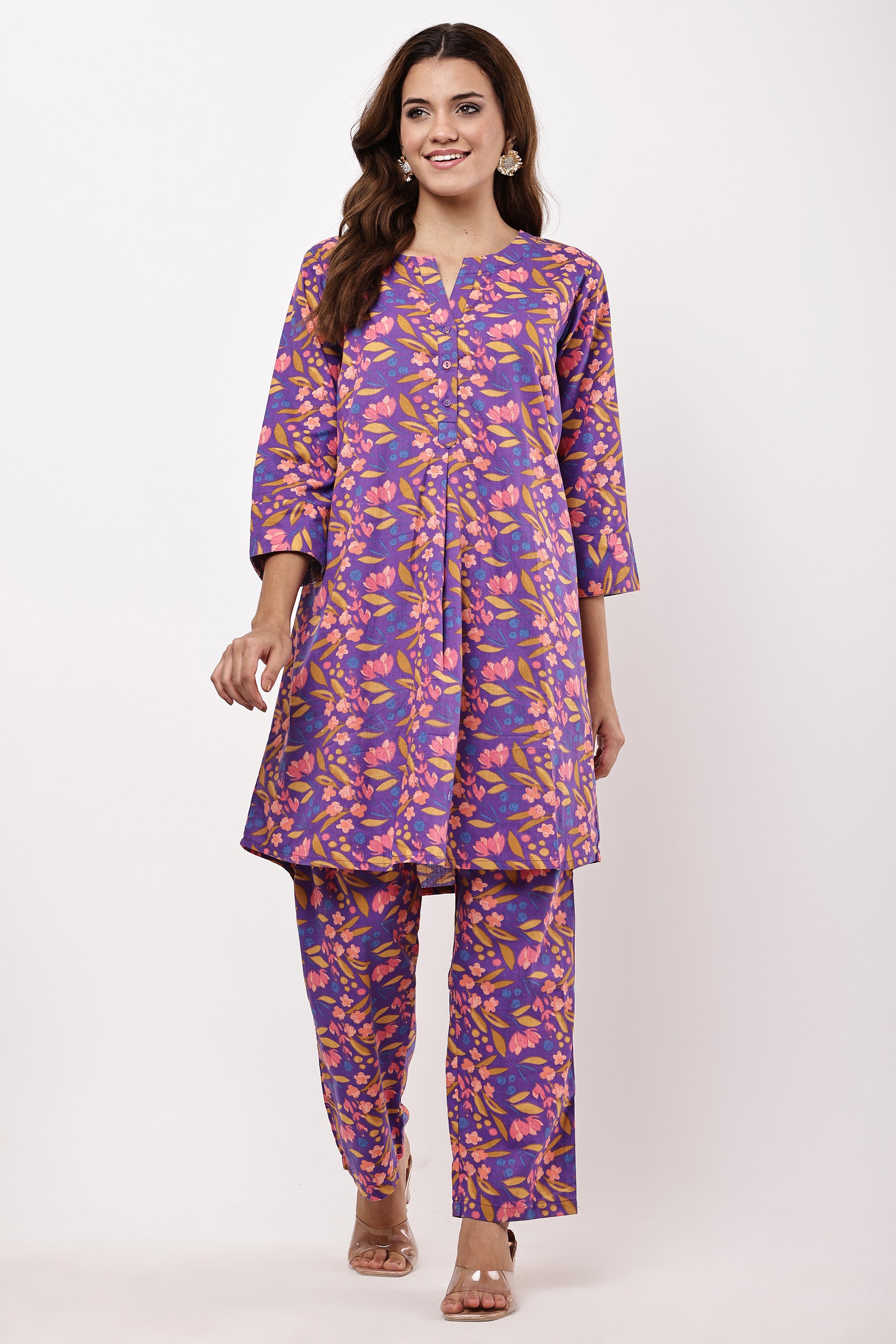 Samayanusar Floral Printed Purple Co-ord Set