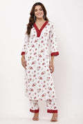 Samayanusar White & Red Floral Printed Suit Set
