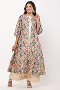 Samayanusar Women Beige & Multicoloured Printed Kurta Set with Jacket