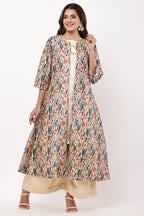 Samayanusar Women Beige & Multicoloured Printed Kurta Set with Jacket