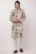Samayanusar Men Hand-Sketched Safari Print Straight Kurta