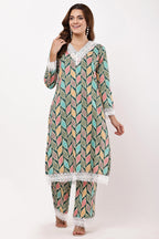Samayanusar Multicolour Leaf Print Straight Kurta Set