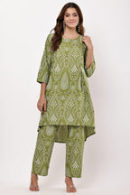 Samayanusar Olive Green Ethnic Motif Printed Co-ord Set