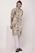 Samayanusar Men Hand-Sketched Safari Print Straight Kurta