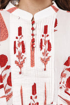 Samayanusar Women Off-White & Red Floral A-Line Suit Set