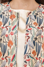 Samayanusar Women Beige & Multicoloured Printed Kurta Set with Jacket