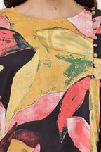 Samayanusar Mustard & Black Abstract Print Kurta with Trousers