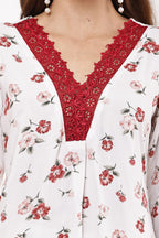 Samayanusar White & Red Floral Printed Suit Set