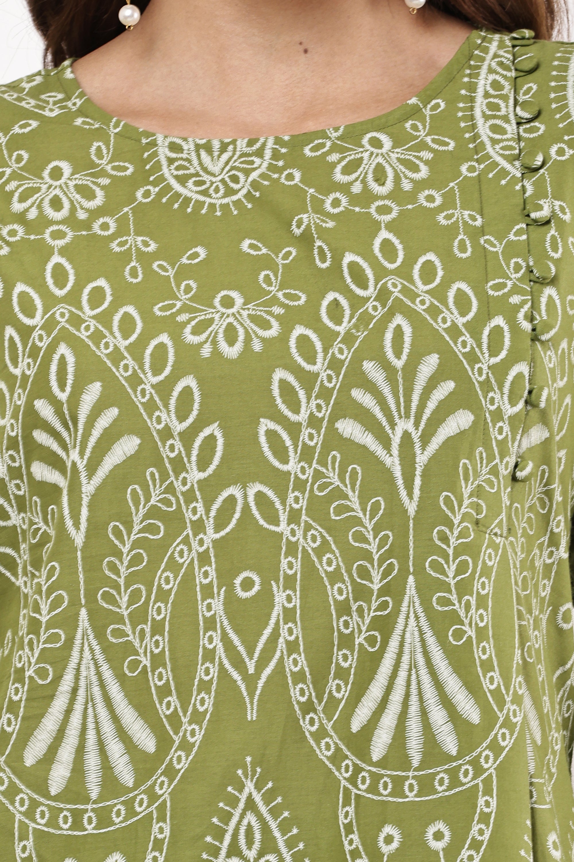Samayanusar Olive Green Ethnic Motif Printed Co-ord Set