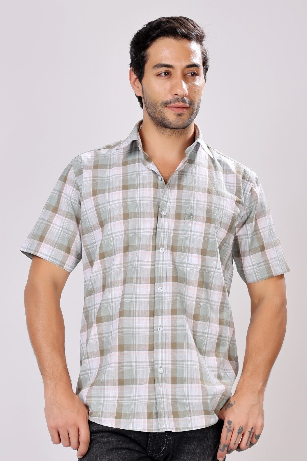 Stylox Men's Regular Fit Half Sleeve Casual Check Shirt