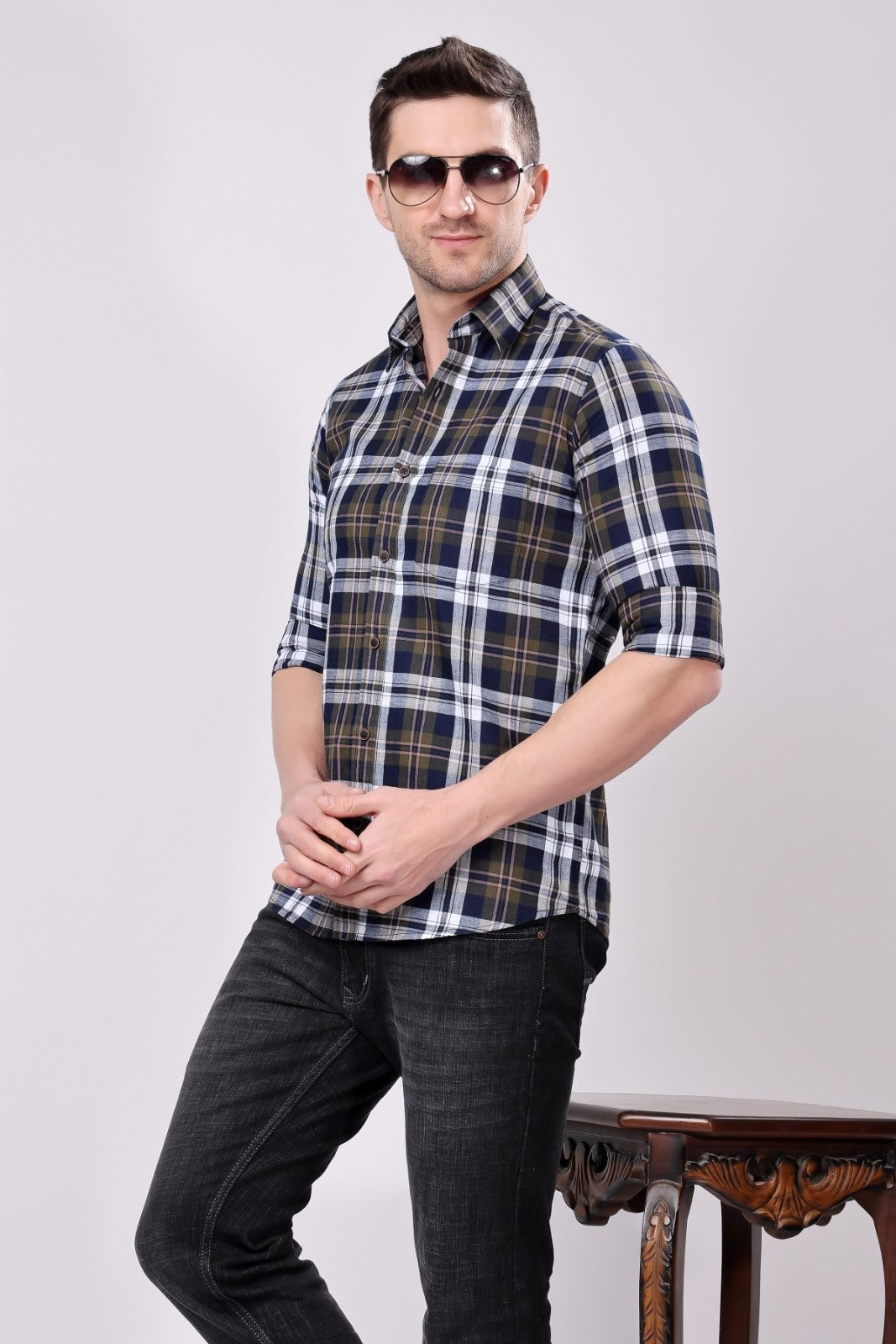 Stylox Regular Fit Full Sleeve Check Casual Shirt For Men's