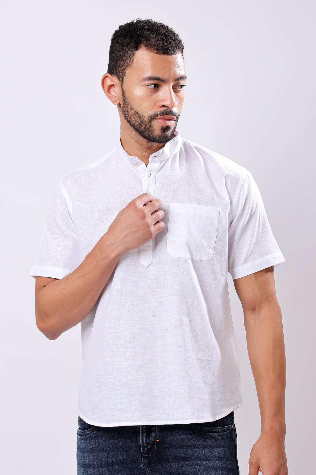 Stylox Regular Fit Half Sleeve Solid Kurta for Men with Mandarin Collar