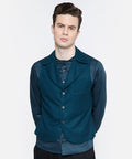 SAMMYUKK Lapel Collar Attached Vest Shirt - Sea Green