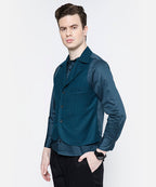 SAMMYUKK Lapel Collar Attached Vest Shirt - Sea Green